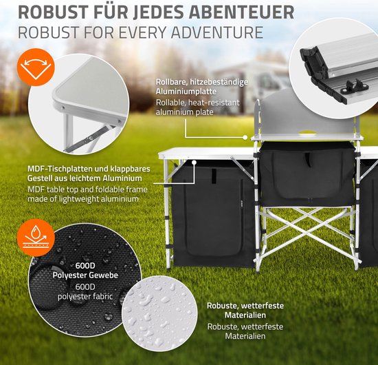 Campingkeuken opvouwbaar met draagtas zwart aluminium incl. werkblad Hauki van Bo-Camp