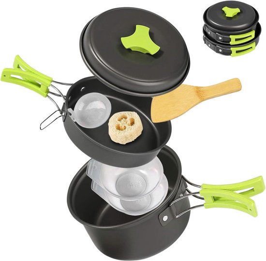 Campingkookgerei draagbare kookrugzak - 8 stuks pannenset met gaaszak voor buiten kamperen wandelen picknicken - Beste Ballery. reis waterkoker van Ballery