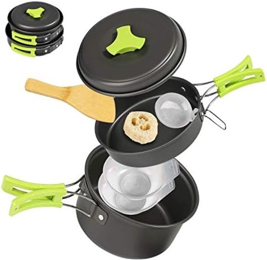 Campingkookgerei, draagbare kookrugzak, 8 stuks pannenset met gaaszak voor buiten, kamperen, wandelen, picknicken van Camp