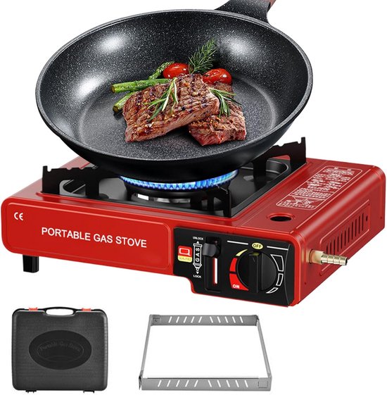 Campingkookstel - Draagbare Kachel - Buiten Koken Grillen - Dubbel Doel Ontwerp - 34x26x8.2cm - Rood