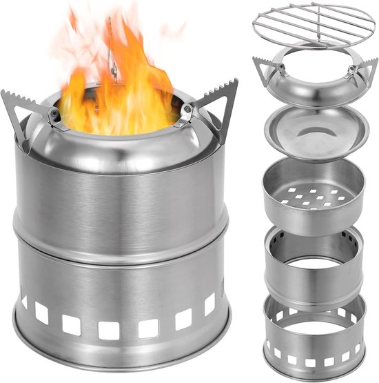 Campingkooktoestel, draagbare houtkachel, opvouwbaar en winddicht van roestvrij staal, hobo-kooktoestel voor camping, BBQ, picknick, outdoor