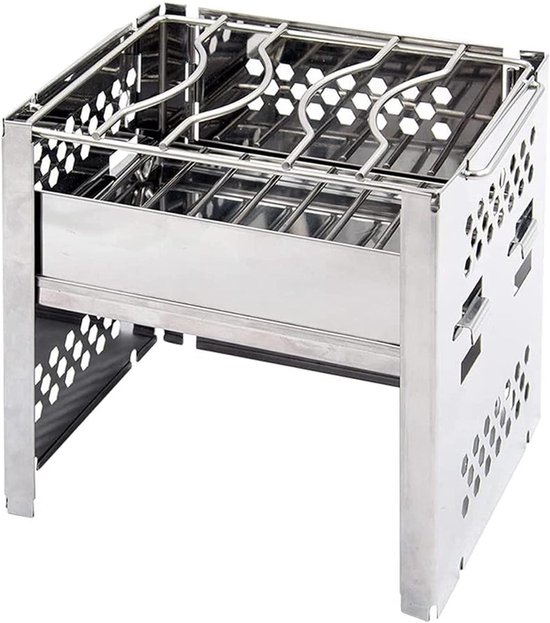 Campingkooktoestel - Houtkachel - Buiten koken - Compact roestvrij staal - 29cm - Zilver