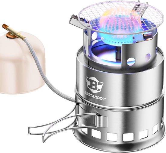 Campingkooktoestel met gasbrander en grillrooster voor kamperen en wandelen van Merkloos