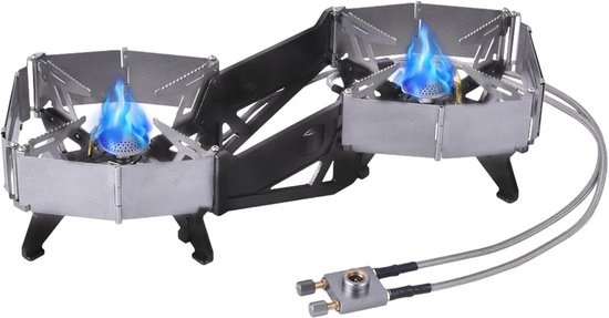 Campingkooktoestel met twee branders, draagbaar campingkooktoestel, twee-pits kooktoestel voor camping, winddicht, high-performance camping-picknick-oven voor buiten voor de jacht