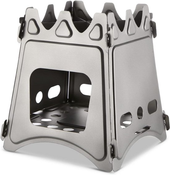 Campingkooktoestellen - Draagbaar Gasfornuis - Mini-Houtkachel - Gasstel - Opvouwbaar - Compact - Hobo-Kooktoestel - voor Picknick - BBQ - Camping - Wandelen - Reizen - Noodsituatie - Titanium - 15.3 x 15.3 x 18 cm - Zilver