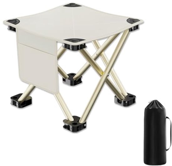 Campingkruk Draagbare Klapkruk met Opbergtas - Voethokker Outdoor - Mini Vouwstoel Lichtgewicht - Zitkruk Inklapbaar voor Wandelen, Tuin, Vissen, BBQ, Strand - Wit, Zithoogte 33 cm