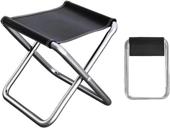 Campingkruk - Draagbare opvouwbare kruk - Mini opvouwbare kruk - Opvouwbare lichtgewicht zitting - 23 cm - Medium - Geschikt voor vissen - Wandelen - BBQ - Tuin - Strand Zwart-4-delige set