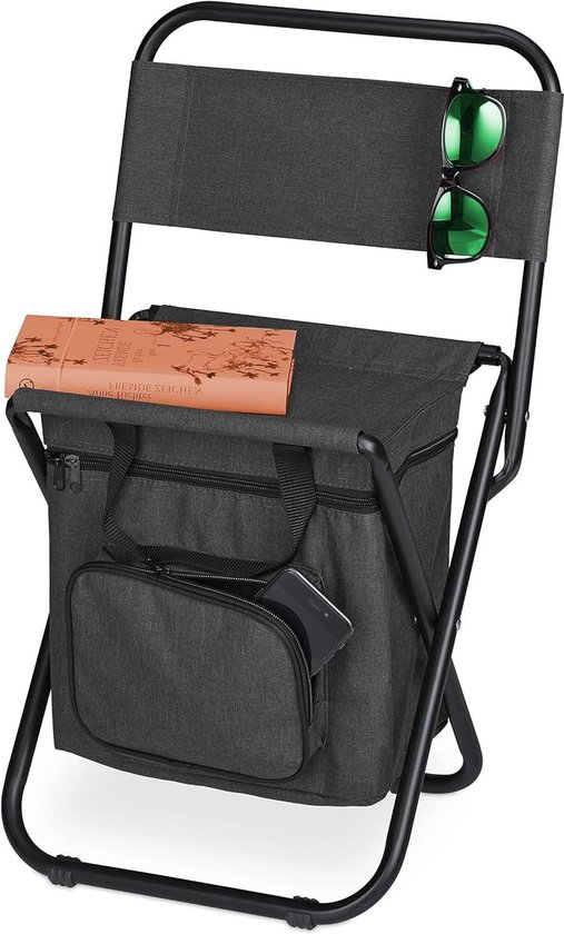 Campingkruk met tasje, vouwbaar met leuning - Draagbare visstoel voor camping en tuin - HBD 60x35x35 cm zwart pop up stool van Camp
