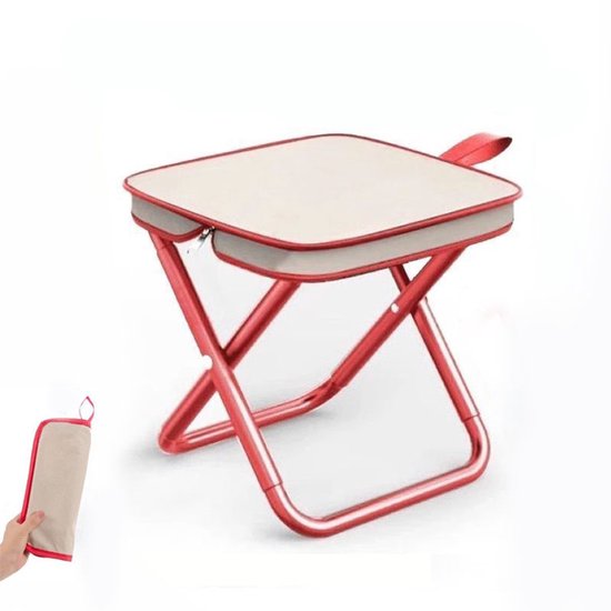 Campingkrukje - Opvouwbare buitenstoel - Mini campingkrukje - Krukje - Opvouwbaar - Gemakkelijk op te bergen - 26*26*23 cm - Oxfordstof - Geschikt voor kamperen, wandelen, vissen, tuinieren en andere buitenactiviteiten - Wit, Rood