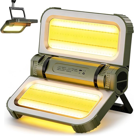 Campinglamp met 5000mAh accu - 2000LM, 5 modi, campinglamp op zonne-energie en USB-oplaadbaar, draagbaar, IPX4 waterdicht, campinglicht met haak en magneet voor tent, noodgeval, reizen, donkergroen [Energieklasse F]