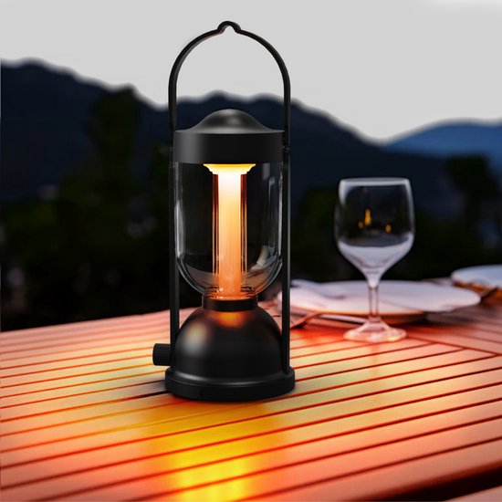 Campinglamp Oplaadbaar - Tent Lamp - Oplaadbare Kampeerlamp - Zwart - Vintage - 2000 mAh Accu - USB-C - 200 Lumen