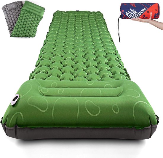 campingluchtmatras, zelfopblazend: ultralichte kleine slaapmat, opblaasbaar matras, dik, opvouwbaar, zelfopblaasbare iso-mat, strandmat voor outdoor, trekking, tent met kussen van Merkloos