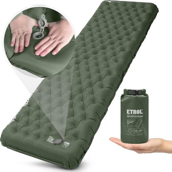 Campingmat, 2-in-1 opblaasbare campingpads met kussen (190 x 66 cm), lichtgewicht, dikte 10 cm, compacte mat voor op reis met de auto, ripstop, anti-lekkage, waterdicht, voor tent, hangmat van Sromax