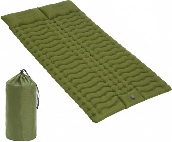 Campingmat 2 Personen - Slaapmat Opblaasbaar - Kamperen Vochtwerend - Zelfopblazend 10cm Dik - 190 x 130 cm - Groen van Merkloos