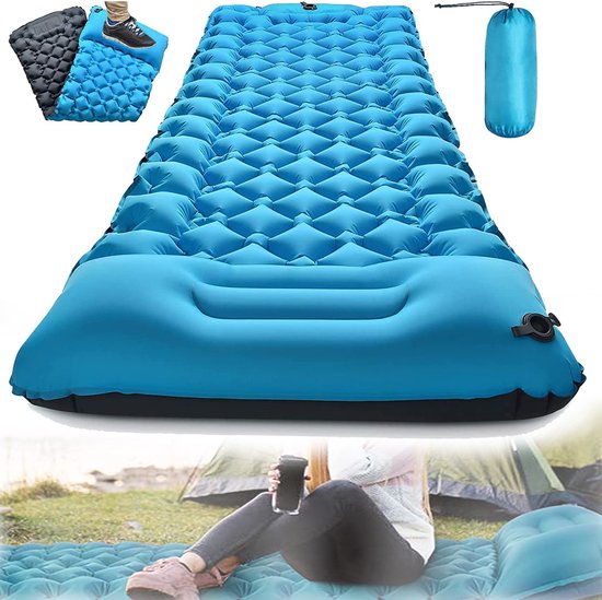 Campingmat, Draagbaar Luchtbed Compact, Dubbel Koppelbare Opblaasbare Campingmat, Ingebouwde Voetpomp.