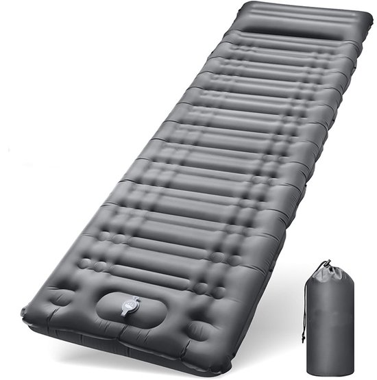 Campingmat, isolatiemat met voetperspomp, upgrade campingmat, verdikte slaapmat, outdoor, met kussen, voor wandelen, tent, outdoor, strand, wandelen, reizen, marineblauw