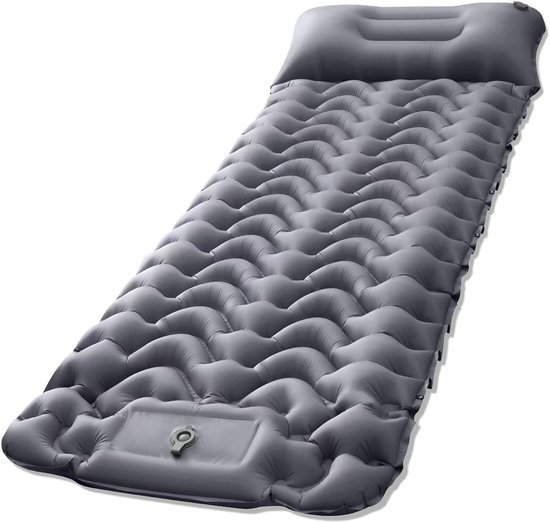 Campingmat, isomat, opblaasbaar, 196 x 68 x 6 cm, geïntegreerde pomp, ideaal voor camping en outdoor, luchtmatras, waterdicht, superlicht en extra klein transportformaat, grijs van Merkloos