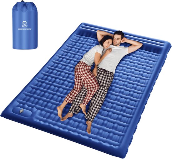 Campingmat, zelfopblazend, met voetpomp, 12 cm, ultra dik, verbeterde ondersteuning, opblaasbaar, ultralicht, waterdicht, outdoor luchtmatras voor wandelen, rugzak van Merkloos