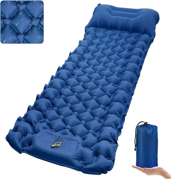 Campingmat Zelfopblazend - Slaapmat Kampeer - Outdoor Slapen - Ingebouwde Voetpomp - 198 x 58 x 5 cm - Blauw