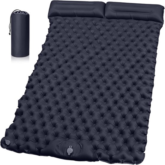 Campingmatras 2 persoons - Luchtbed kamperen - Comfortabel slapen buiten - Ingebouwde pedaal pomp - 200 x 135 cm - Blauw van Merkloos