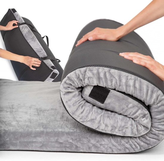 Campingmatras Traagschuim - Slaapmat Vloermat - Comfortabel Slapen - Waterdichte Coating - 90 x 200 cm - Grijs