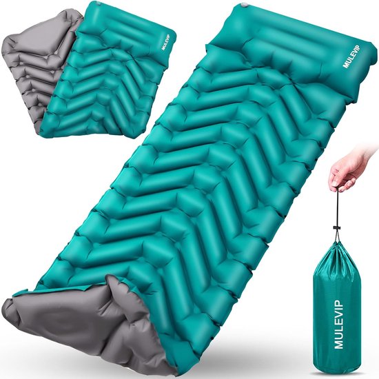 campingmatras, zelfopblazend slaapmatje, ultralicht luchtkussen, wandelmatras met voetpompkussen, waterdicht, opvouwbaar, voor kamperen, tent, wandelen, strand van Merkloos