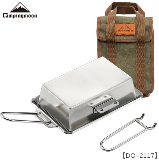Campingmoon RVS Koekenpan + Stoomdeksel Set – 21 cm – Outdoor Kookpan met Afneembare Handgreep – DO-21 / DO-2117