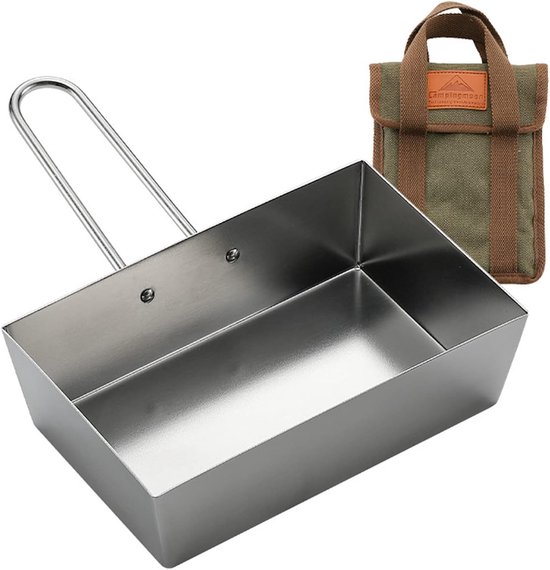 Campingmoon RVS Kookpan Rechthoekig – 17 cm – Compacte Camping Pan met Handgreep & Opbergtas – Voor Gasbrander