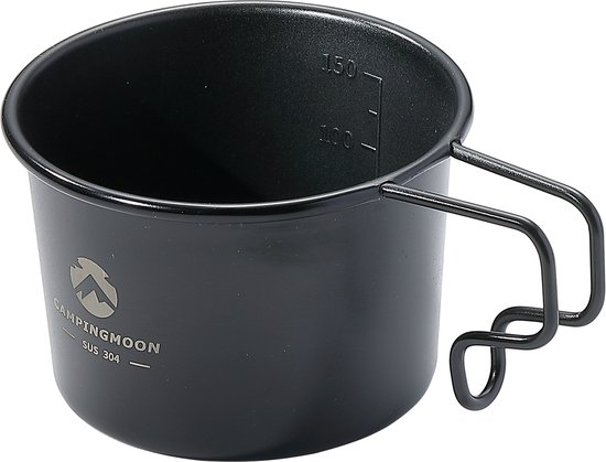 Campingmoon RVS Sierra Cup 160 ml zwart – Camping Mok met Handvat – Lichtgewicht & Stapelbaar – Outdoor Kookmok