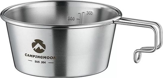 Campingmoon Sierra Cup 360 ml – RVS Kom met Handvat – Camping Mok & Pan – Lichtgewicht Outdoor Kookgerei