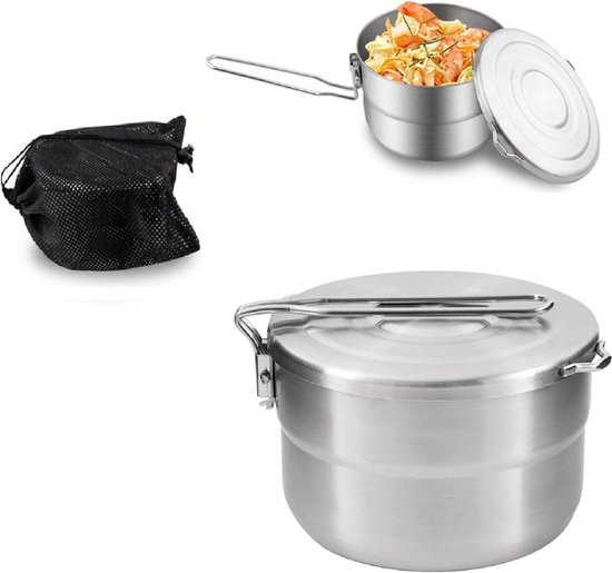 Campingpannen outdoor kookpannenset roestvrij staal - 15 liter - opvouwbaar - inklapbare handgreep - kamperen wandelen picknick. camping pannenset van Camp