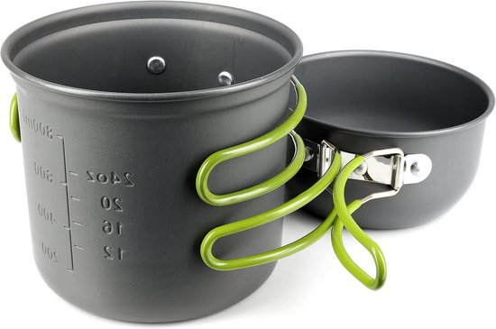 Campingservies Pannenset - Outdoor Kookset - Kamperen en Hiken - Lichtgewicht Aluminium - 2 Delig - Grijs