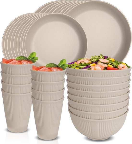 Campingservies Sets voor 6 Personen - Campingserviesset - Campingbord en Kommen Set - Herbruikbaar Servies - Magnetron en Vaatwasmachinebestendig - Camping Picknick Home Party Diner Set - 16 stuks Borden 8 stuks Kommen 8 borden set 6 person van Camping