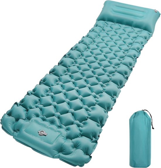 Campingslaapmat Zelfopblazend met voetpers, extra dikke opblaasbare slaapmat, ultralicht compact waterdicht luchtbed voor reizen, backpacken, wandelen, tent (blauw) van Camp
