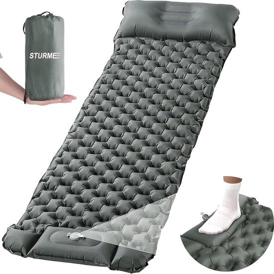Campingslaapmat Zelfopblazend met voetperspomp, Opblaasbaar luchtmatras voor buiten Ultralichte slaapmat, Campingmatras, Opvouwbare slaapmat met kussen voor buiten van Camp