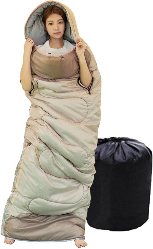 Campingslaapzak - Lichtgewicht slaapzak - Buitenavonturen - Warm en waterdicht - 190x75 cm - Khaki