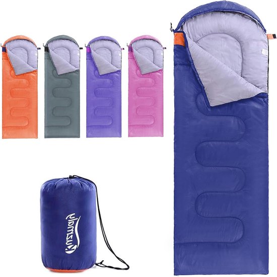 Campingslaapzak - Lichtgewicht slaapzak - Kamperen en wandelen - Waterdicht weerbestendig - 220 cm lang - Donkerblauw Oranje