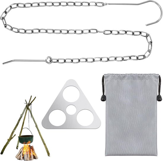 Campingstatief - grillplank - draagbare driepoot ring met verstelbare ketting om op te hangen - roestvrij staal - camping - kampvuur - kookaccessoires voor buiten van Camping