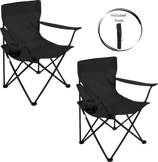 Campingstoel - 2 Stuks - Inklapbaar Visstoel - Vouwstoel - Comfortabel - Opvouwbaar Stoel - Max. 120 KG - Zwart - Rheme van Camping