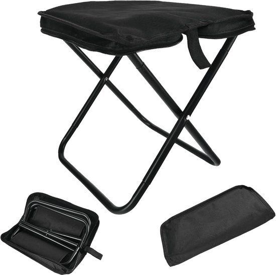 Campingstoel Klapkruk - Mini Vouwkruk - Outdoor Zitten - Lichtgewicht Aluminium - 30 cm - Zwart