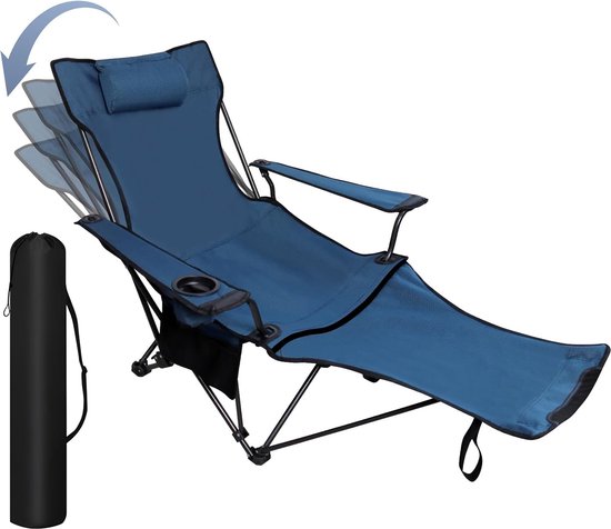 Campingstoel, klapstoel, 2-in-1, opvouwbare ligstoel, verstelbaar, campingstoel met afneembare voetensteun, zijbekerhouder, lichte draagbare ligstoel voor outdoor, camping, strand, picknick, van Camp