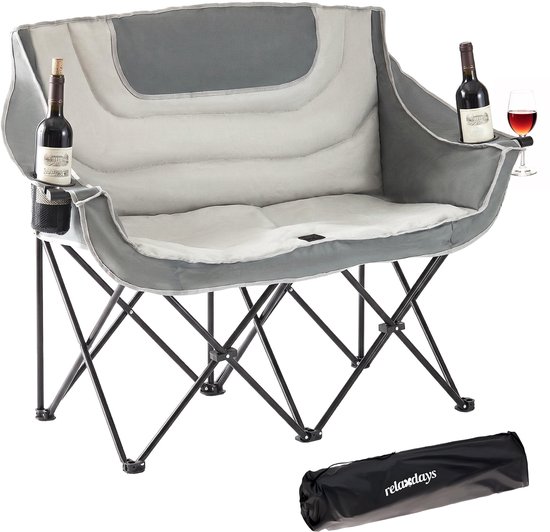Campingstoel opvouwbaar - voor 2 personen - tot 272 kg - grijs