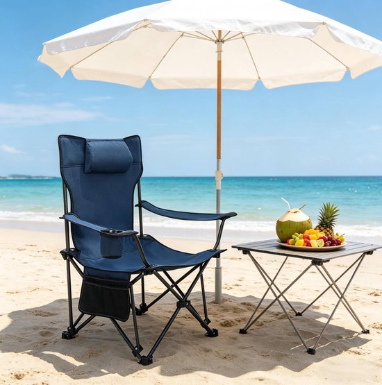 Campingstoel - Opvouwbare Relaxstoel Met Verstelbare Rugleuning En Uittrekbare Voetsteun - Voor Camping, Strand En Vissen - Staal Blauw