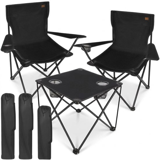 Campingstoel Set met Tafel - Opvouwbare Vouwstoel - 2 Stoelen - Strandstoel - Visstoel - Inclusief Draagtas
