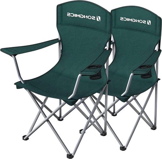 Campingstoel set van 2 inklapbaar comfortabel klapstoel met robuust frame tot 150 kg belastbaar met flessenhouder outdoorstoel donkergroen XL - inklapbare stoelen voor buitenactiviteiten van Camp