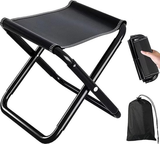Campingstoel - Strandstoel - Visstoel - Vouwstoel - Reiskruk - Mini Pocket Stool - Kampeerstoel - Tuinstoel - Opvouwbaar Picknick Stoeltje - Draagbaar - Past In Broekzak - Tot 100kg - Opvouwbaar - Lichtgewicht - Inclusief Draagtas - Zwart