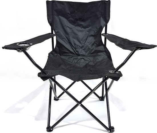Campingstoel - Uitgevouwen 50 x 50 x 80 cm - Strandstoel - Vissersstoel - Visstoel - Rugleuning - Opvouwbare stoel - Zwart van Merkloos