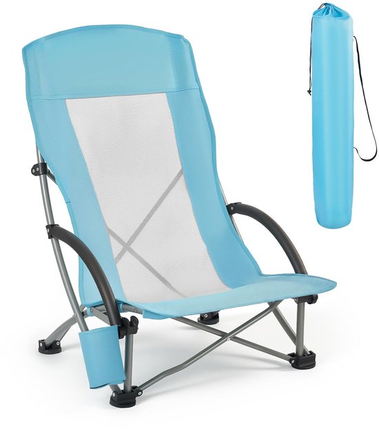 Campingstoel & Visstoel - Opvouwbare Stoel - Draagvermogen 150 kg - Hoge Rugleuning - Met Bekerhouder - Ademende Netstof - Inclusief Draagtas - Lichtblauw