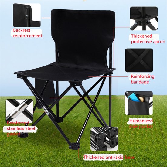 Campingstoel - Vouwstoel Visstoel - met gratis draagtas- zwart - Tot 150Kg - 41x41x72 zithoogte ca. 39cm van Merkloos