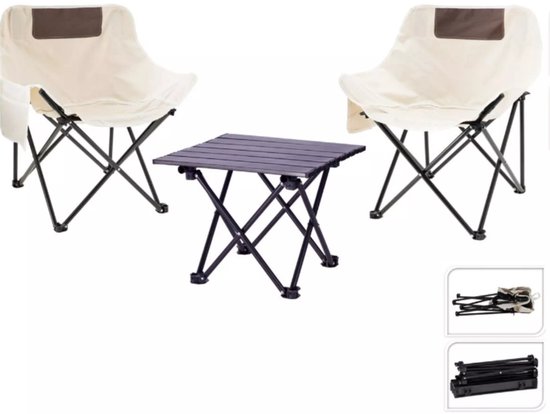 Campingstoelenset 3 delig – 2 Campingstoelenstoelen + Campingtafel – Compact & Opvouwbaar
